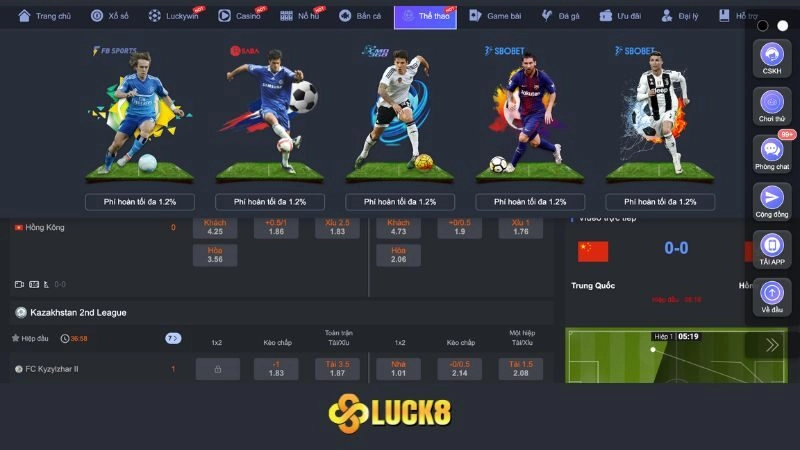 Danh sách các sảnh thể thao nổi bật có tại nhà cái LUCK8?