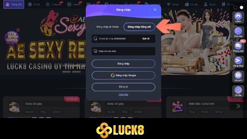 Hướng dẫn đăng nhập LUCK8